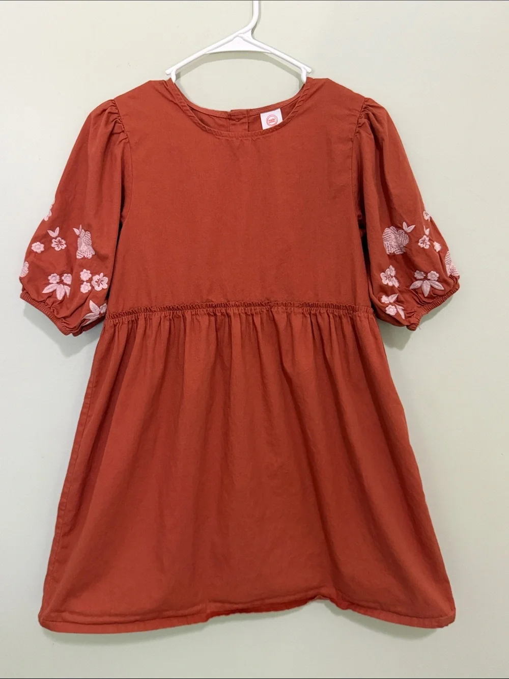 Wonder Nation Burnt Orange Puff-Sleeve Embroidered Dress
